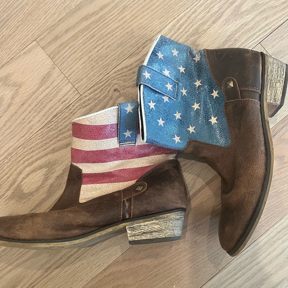 Western Ankle Boots Americana Flag Stars & Stripes Leather | Women’s Size 9